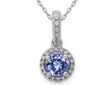 3/5 Carat (ctw) Tanzanite Halo Pendant Necklace in 14K White Gold with Chain with Diamonds